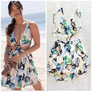 NWT Agua Bendita Gillian Cover-Up Cutout Mini Dress Floral Size M zipper closure